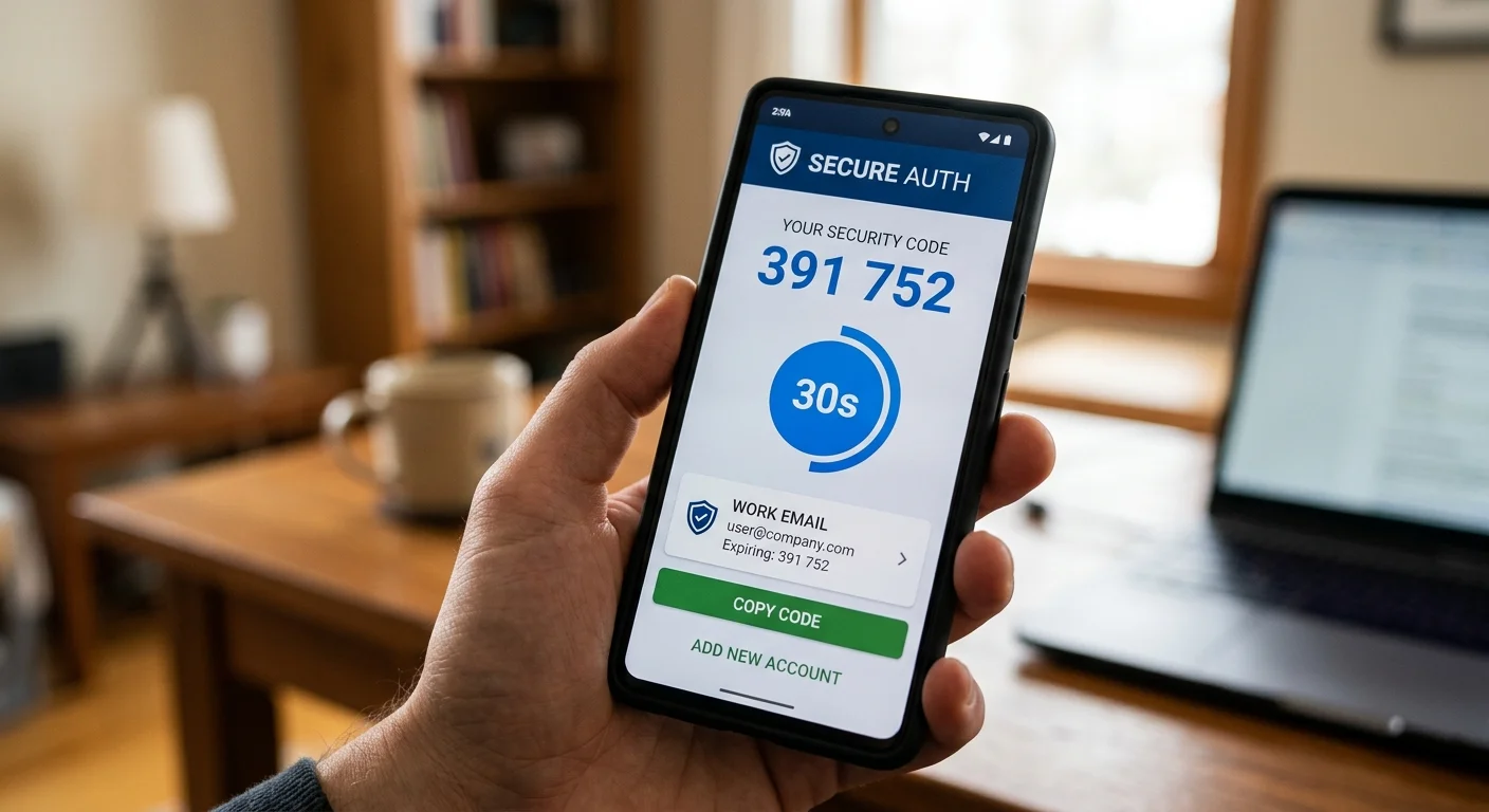 Two-factor authentication app on smartphone displaying a time-based security code